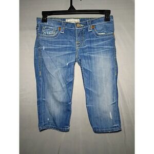 Big Star Liv Denim Capri Jeans Womens 28 Blue Distressed Cowgirl Western Stitch